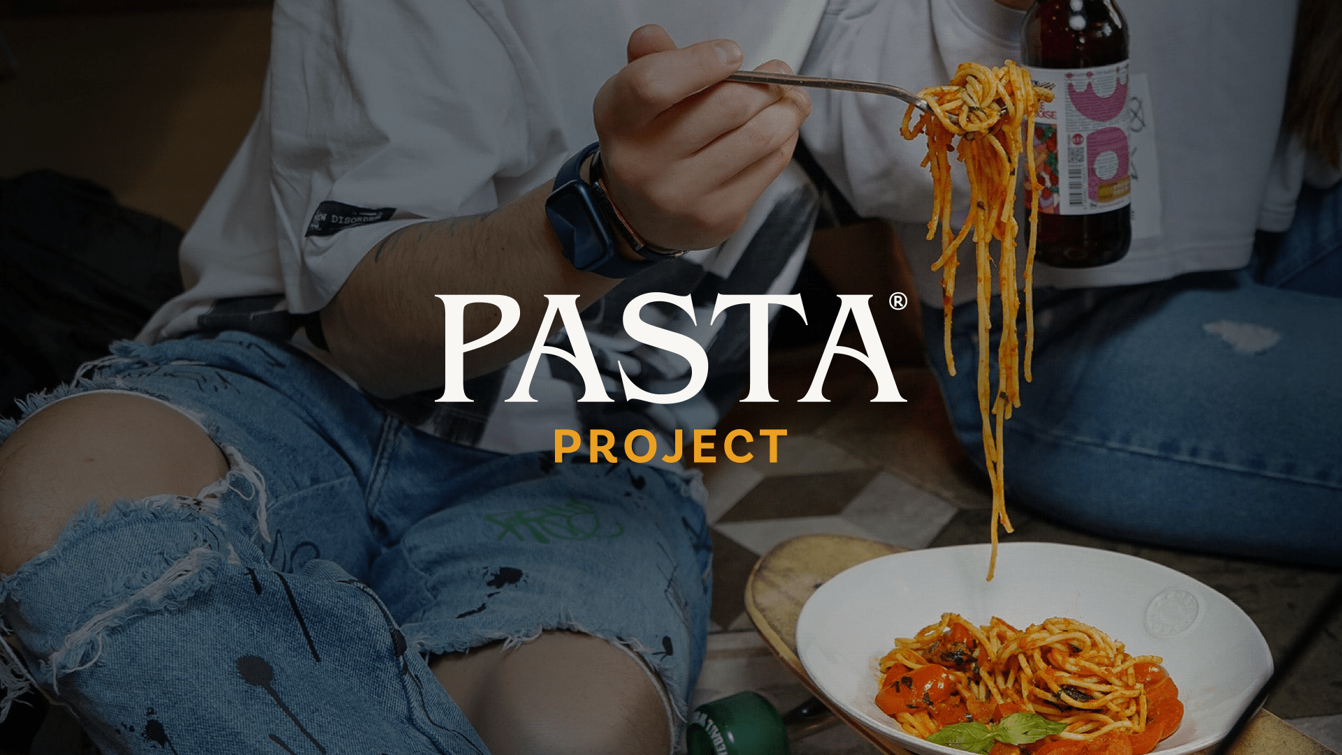 Pasta Project Logo with pasta in background