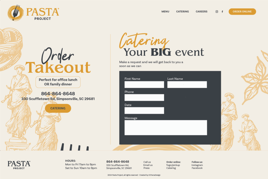 Catering web page for pasta project