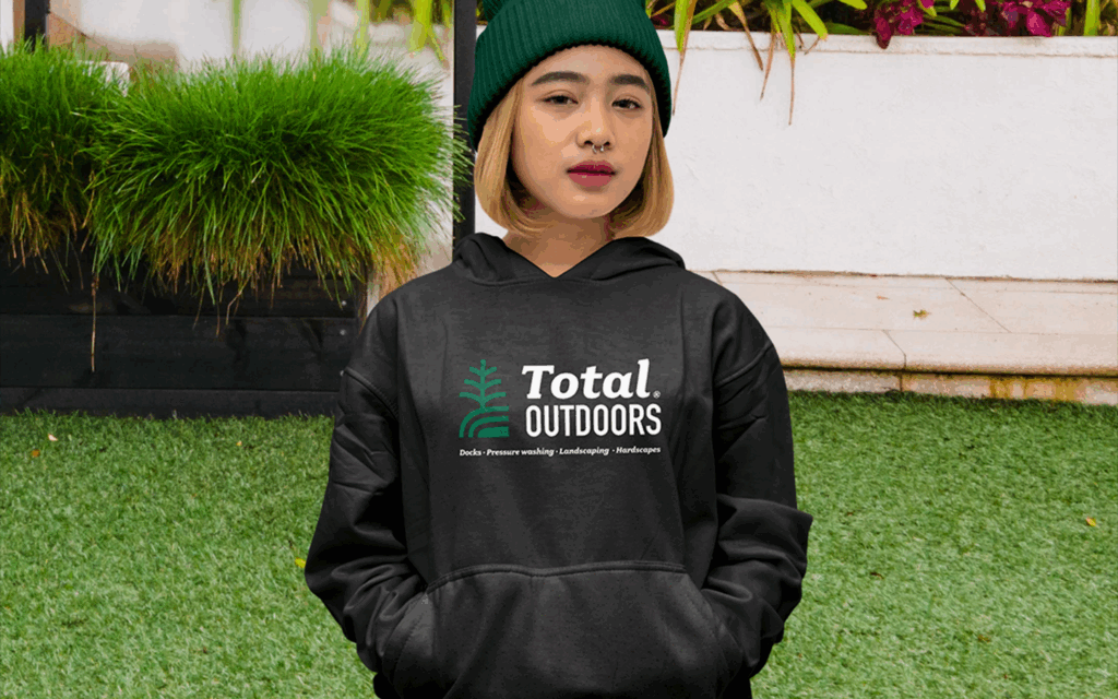 Brand identity for landscaping company – Total Outdoors hoodie